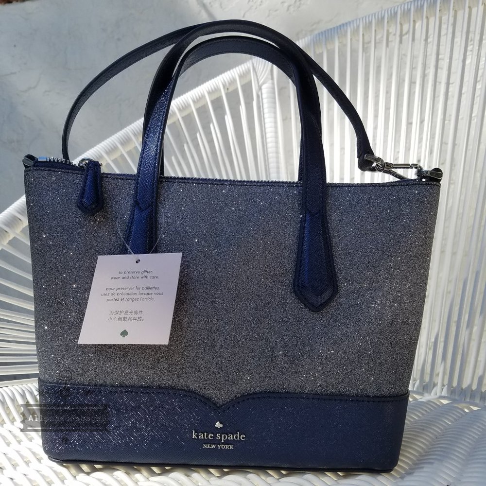 kate Spade SMALL Lola Satchel Dusk Navy Glitter - Picture 2 of 10